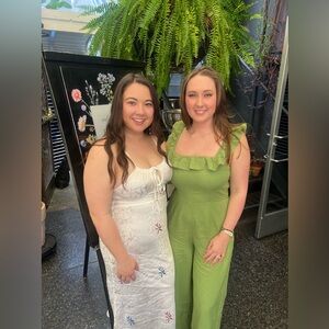 Japna Green Square Neck Ruffle-Trim Jumpsuit